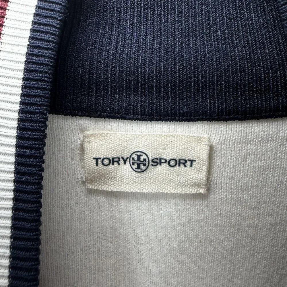 Tory Burch Sport Full Zip Tennis Sweater Jacket Womens Medium White Cotton Blend